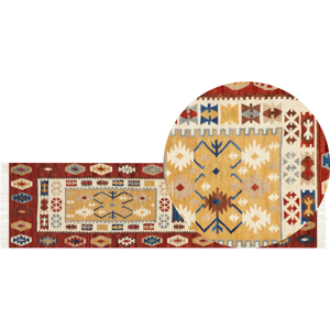 Beliani Kilim Runner Rug Multicolour Wool 80 x 300 cm Hand Woven Flat Weave Oriental Pattern with Tassels Traditional Living Room Bedroom Material:Wool Size:xx80