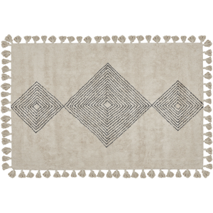 Beliani Area Rug Beige Cotton 160 x 230 cm Rectangular with Tassels Geometric Pattern Boho Oriental Style Material:Cotton Size:xx160