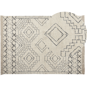 Beliani Area Rug Cotton Beige and Black Aztec Pattern 140 x 200 cm Low Pile Modern Vintage Material:Cotton Size:xx140