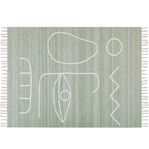 Beliani Area Handwoven Rug Light Green Polyester 140 x 200 cm Rectangle Abstract Pattern with Tassels Rectangular Boho Indoor Outdoor Material:Polyester Size:xx140