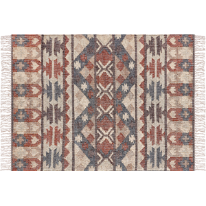 Beliani Area Rug Multicolour Jute 140 x 200 cm Rectangle Geometric Pattern with Tassels Handwoven Boho Style Living Room Bedroom Material:Jute Size:xx140