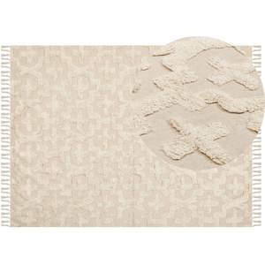 Beliani Area Rug Beige Cotton 160 x 230 cm Minimalistic Tufted Shaggy Geometric Pattern Living Room Bedroom Material:Cotton Size:xx160