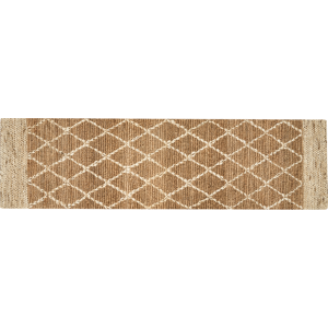 Beliani Runner Rug Beige Jute 80 x 300 cm Geometric Pattern Hand Woven Boho Hallway Bedroom Material:Jute Size:xx80