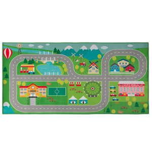 Beliani Rug Green Polyester City Road Map Town Travel Theme Floor Play Mat Material:Polyester Size:xx80