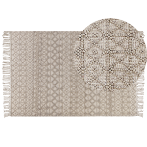 Beliani Rug Sand Beige Wool Polyester 200 x 300 cm Geometric Pattern Tassels Boho Modern  Material:Wool Size:xx200