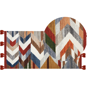 Beliani Kilim Area Rug Multicolour Wool and Cotton 80 x 150 cm Handmade Woven Boho Patchwork Pattern with Tassels Material:Wool Size:xx80