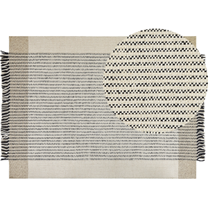 Beliani Rug Beige and Black Wool Cotton 160 x 230 cm Hand Woven Flat Weave with Tassels Material:Wool Size:xx160