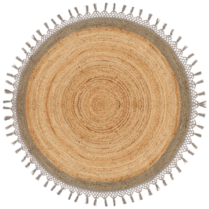 Beliani Area Rug Beige and Grey Round 140 cm Boho Rustic Spiral Braided Plaited Handmade Natural Jute Bedroom Living Room Material:Jute Size:xx140