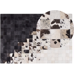 Beliani Rug White and Black Leather 140 x 200 cm Modern Patchwork Handcrafted Rectangular Carpet Material:Cowhide Leather Size:xx140