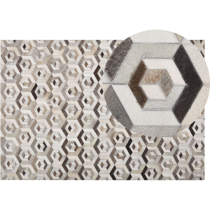 Beliani Rectangular Area Rug Beige and Brown Cowhide Leather 140 x 200 cm Patchwork Geometric Pattern Retro Material:Cowhide Leather Size:xx140