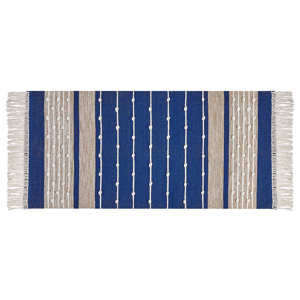 Beliani Area Rug Blue and Beige Cotton 80 x 150 cm Rectangular Hand Woven Modern Design Material:Cotton Size:xx80