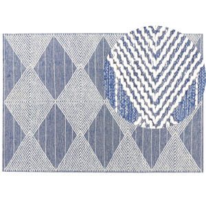 Beliani Area Rug Light Beige and Blue Wool Polyester 160 x 230 cm Hand Woven Geometric Pattern Boho Living Room Bedroom Material:Wool Size:xx160