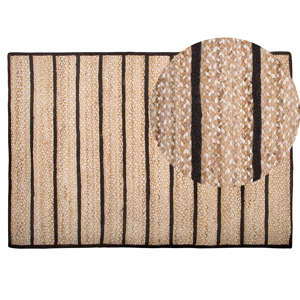 Beliani Area Rug Carpet Black and Beige Cotton Jute Striped 140 x 200 cm Rustic Boho Material:Jute Size:xx140