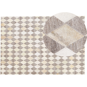 Beliani Area Rug Brown and Beige Jacquard Cowhide Leather Geometric Diamond Pattern Retro 140 x 200 cm Material:Jacquard Size:xx140