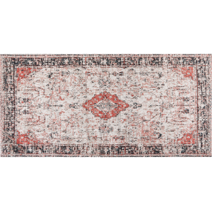 Beliani Area Rug Red and Beige Cotton Polyester 80 x 150 cm Oriental Pattern Distressed Vintage Home Decor Material:Cotton Size:xx80