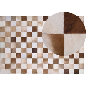 Beliani Area Rug Carpet Brown and Beige Leather Chequered 140 x 200 cm Rustic Country Material:Cowhide Leather Size:xx140