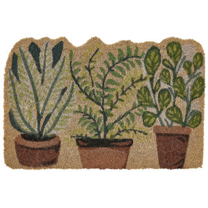 Beliani Doormat Natural Coir PVC Backing Anti-Slip 40 x 60 cm Plant Pots Motif Modern Indoor Decoration Material:Coir Size:xx60