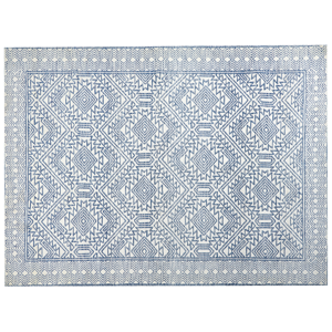 Beliani Area Rug Blue and White Polyester 300 x 400 cm Geometric Pattern Solid Colour Modern Minimalistic Living Room Rug Material:Polyester Size:xx300