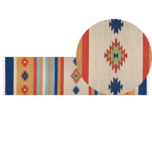 Beliani Kilim Area Rug Multicolour Cotton 80 x 300 cm Handwoven Reversible Flat Weave Geometric Pattern with Tassels Traditional Boho Living Room Bedroom Material:Cotton Size:xx80
