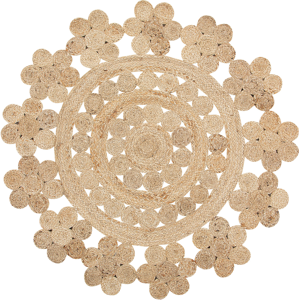 Beliani Area Rug Beige Jute Round Boho Living Room ø 120 cm Material:Jute Size:xx120