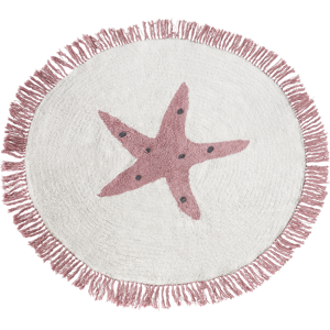 Beliani Kids Rug Off-White Cotton ⌀ 120 cm with Star Motif Material:Cotton Size:xx120