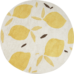 Beliani Area Rug Light Beige and Yellow Cotton ø 140 cm Round Boho Style Living Room Kids Children's Room Material:Cotton Size:xx140