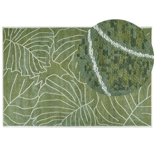 Beliani Area Rug Green 200 x 300 cm Boho Modern Monstera Leaf Pattern Print Motif Material:Cotton Size:xx200
