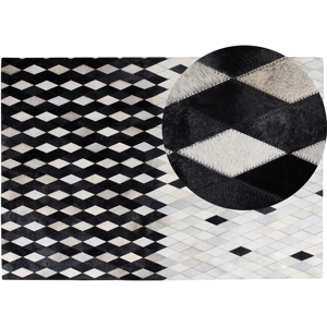 Beliani Rug Black and White Leather 160 x 230 cm Modern Patchwork Handcrafted Material:Cowhide Leather Size:xx160