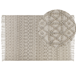 Beliani Rug Beige Wool Polyester 160 x 230 cm Geometric Pattern Tassels Boho Modern  Material:Wool Size:xx160