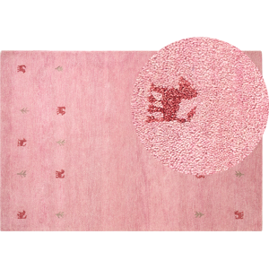 Beliani Wool Area Rug Pink 140 x 200 cm Hand Tufted Western Motif Rustic Modern Design Material:Wool Size:xx140