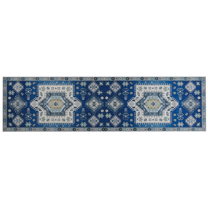 Beliani Runner Rug Blue and Beige Polyester 80 x 300 cm Geometric Pattern Anti-Slip Bottom Modern Hallway Material:Polyester Size:xx80