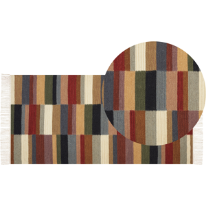 Beliani Kilim Area Rug Multicolour Wool 80 x 150 cm Hand Woven Flat Weave Geometric Pattern with Tassels Traditional Living Room Bedroom Material:Wool Size:xx80