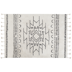 Beliani Rug Off-White Black Cotton 160 x 230 cm Geometric Pattern Runes Tribal Tassels Oriental Material:Cotton Size:xx160