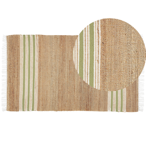 Beliani Area Rug Beige and Green Jute 80 x 150 cm Rectangular Dhurrie with Tassels Striped Pattern Handwoven Boho Style Hallway Material:Jute Size:xx80