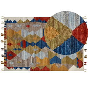 Beliani Kilim Area Rug Multicolour Wool and Cotton 200 x 300 cm Handmade Woven Boho Patchwork Pattern with Tassels Material:Wool Size:xx200