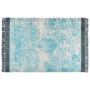 Beliani Area Rug Blue and Beige Viscose with Cotton Backing with Fringes 160 x 230 cm Style Vintage Distressed Pattern Material:Viscose Size:xx160