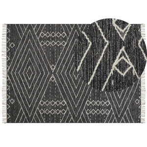 Beliani Rug Off-White Black Cotton Wool 160 x 230 cm Geometric Pattern Runes Tribal Tassels Oriental Material:Cotton Size:xx160