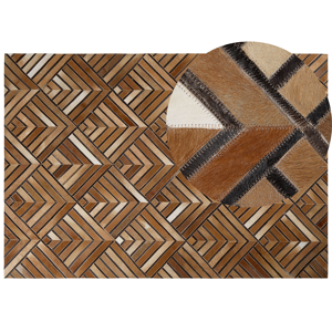 Beliani Cowhide Area Rug Brown Leather Patchwork Diamond Geometric Pattern 160 x 230 cm Material:Cowhide Leather Size:xx160