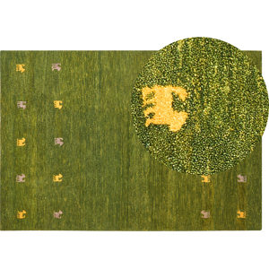 Beliani Wool Area Rug Green 140 x 200 cm Hand Tufted Western Motif Rustic Modern Design Material:Wool Size:xx140