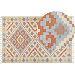 Beliani Kilim Area Rug Multicolour Cotton 200 x 300 cm Low Pile Geometric Pattern with Tassels Rectangular Traditional Material:Cotton Size:xx200