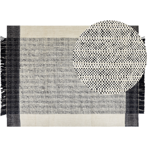 Beliani Rug White and Black Wool Cotton 160 x 230 cm Hand Woven Flat Weave with Tassels Material:Wool Size:xx160