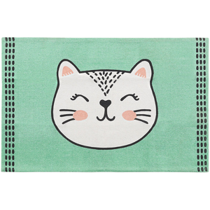 Beliani Area Rug Green Cat Print Cotton Fabric 60 x 90 cm Small Decoration for Nursery Children Material:Cotton Size:xx60