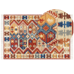 Beliani Kilim Area Rug Multicolour Wool 200 x 300 cm Hand Woven Flat Weave Pattern with Tassels Traditional Living Room Bedroom Material:Wool Size:xx200