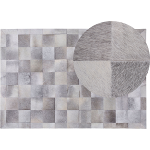 Beliani Area Rug Grey Leather 140 x 200 cm Patchwork Cowhide Geometric Rectangular Modern Material:Cowhide Leather Size:xx140