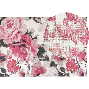 Beliani Cotton Area Rug Pink Flowers Motif 140 x 200 cm Rustic Boho Material:Cotton Size:xx140