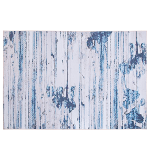 Beliani Area Rug Carpet Beige and Blue Polyester Fabric Abstract Distressed Pattern Rubber Coated Bottom 140 x 200 cm Material:Polyester Size:xx140