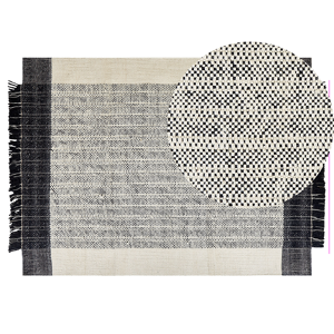 Beliani Rug White and Black Wool Cotton 140 x 200 cm Hand Woven Flat Weave with Tassels Material:Wool Size:xx140