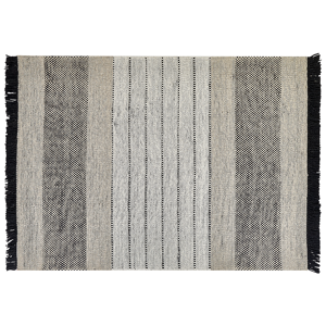 Beliani Rug Beige and Black Wool Cotton 160 x 230 cm Hand Woven Flat Weave with Tassels Material:Wool Size:xx160