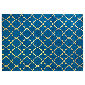 Beliani Rug Blue with Gold Quatrefoil Pattern Viscose with Cotton 160 x 230 cm Style Modern Glam Material:Viscose Size:xx160