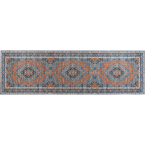 Beliani Runner Rug Runner Blue and Orange Polyester 60 x 200 cm Oriental Distressed Living Room Bedroom Decorations Material:Polyester Size:xx60